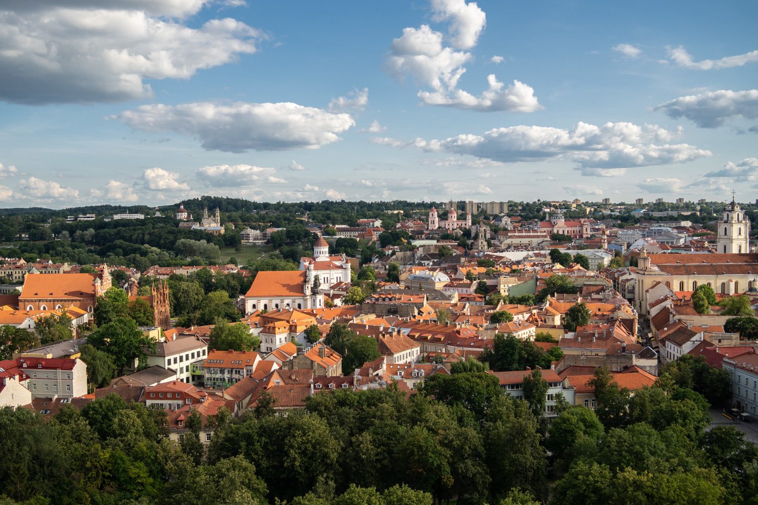 vilnius city surrounded by buildings greenery sunlight cloudy sky lithuania 1